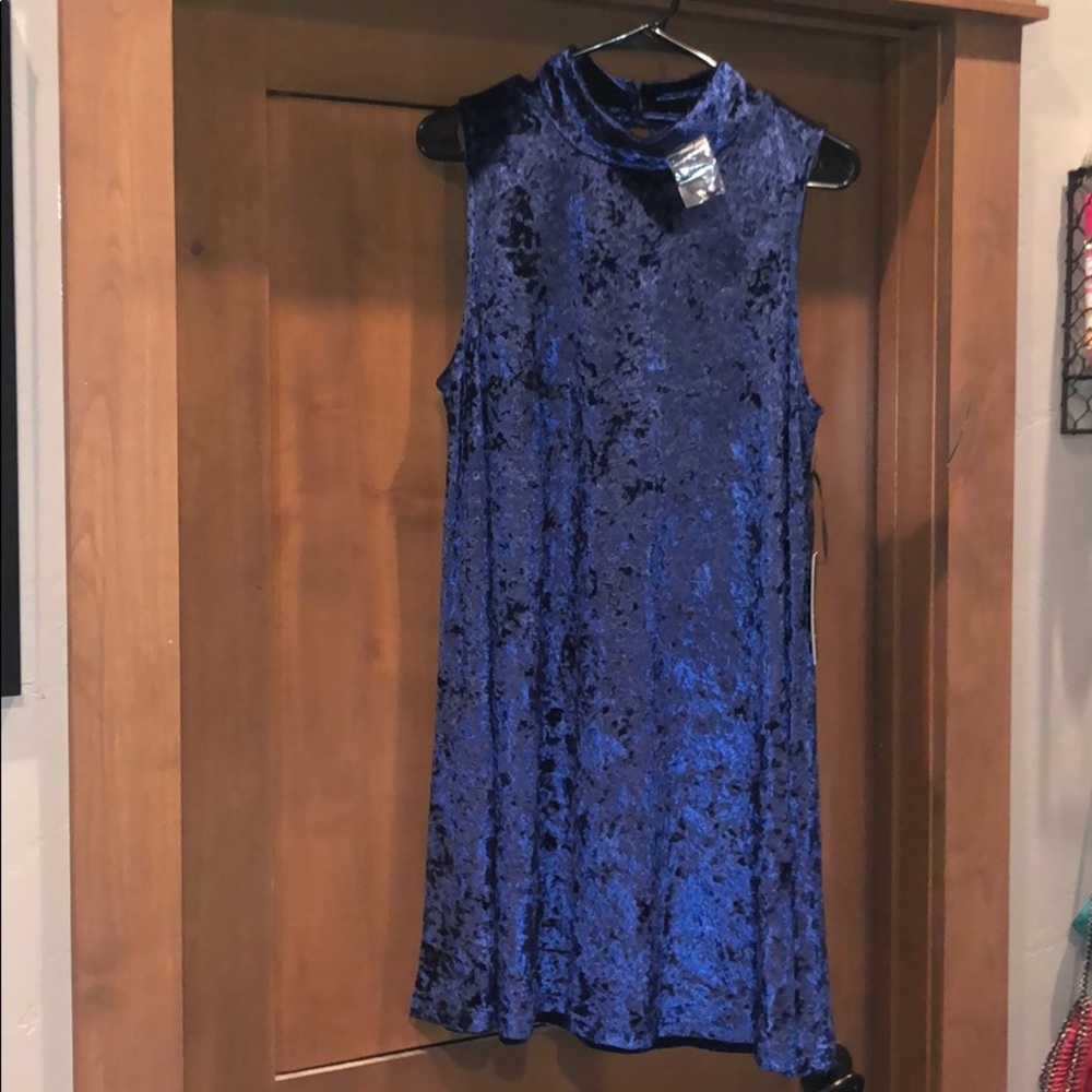 Lulu’s Blue Velvet Faux Turtleneck Tank Dress